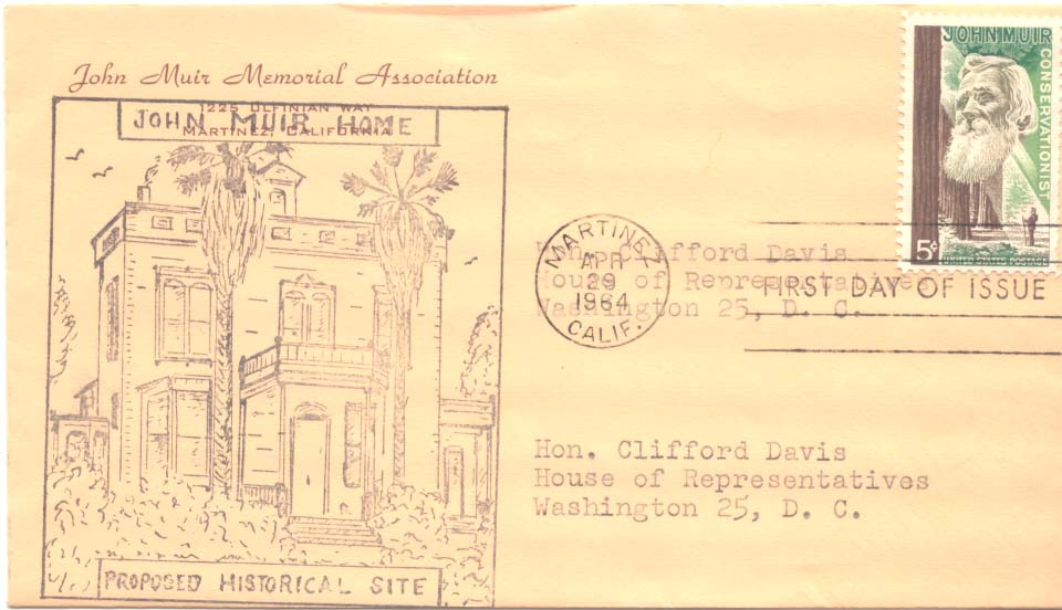 John Muir Memorial Association Cachet of 1964 John Muir Postage